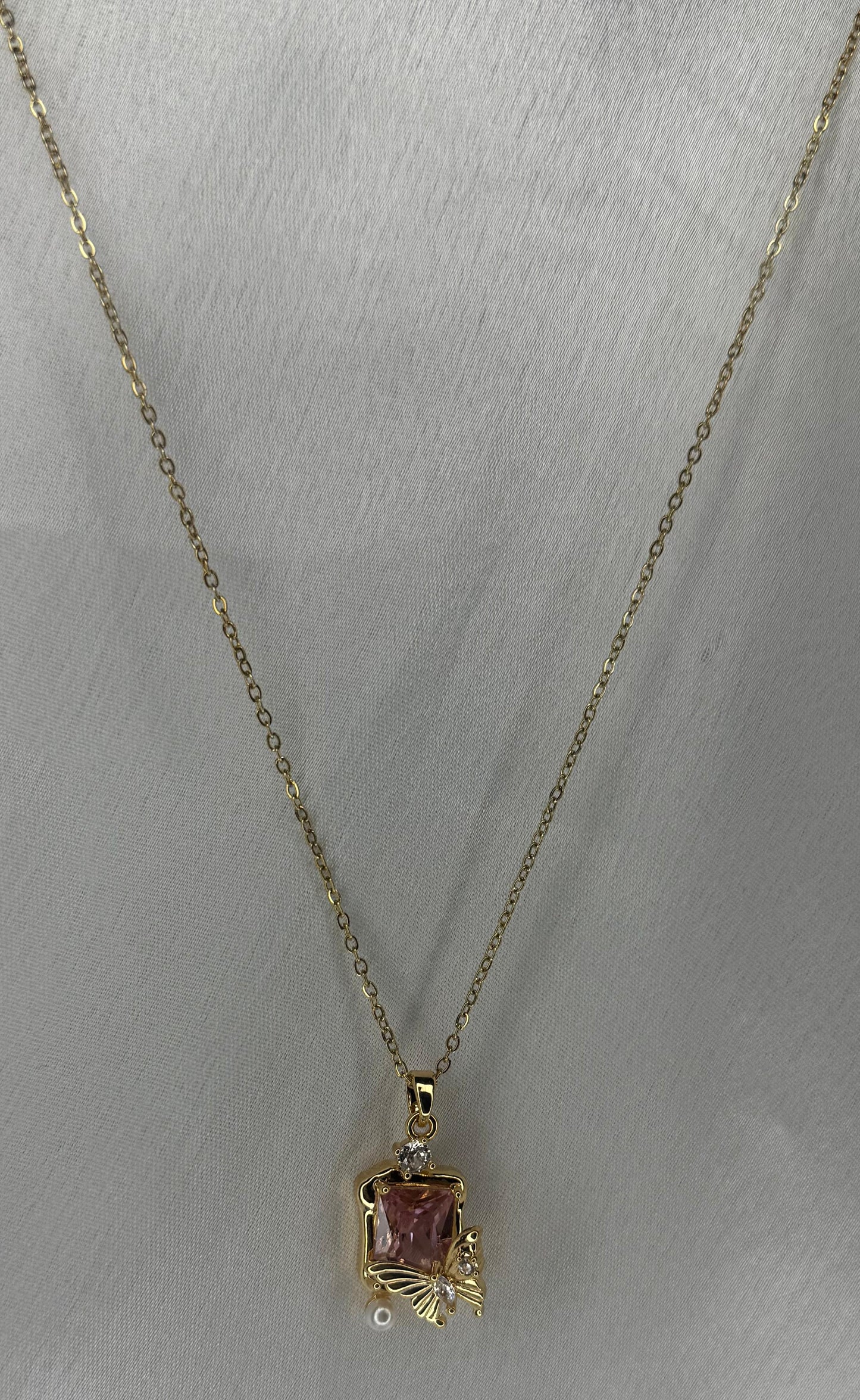 Pink Diamond Butterfly Necklace