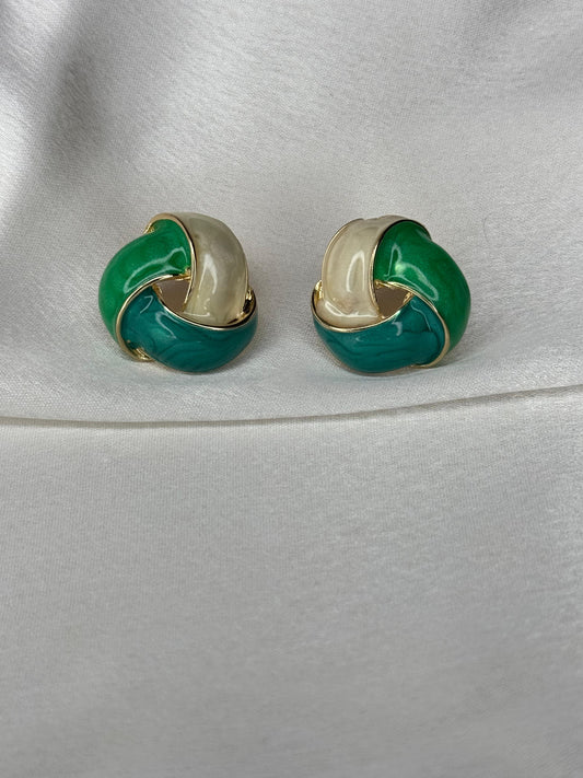 Green & White Triangle earrings