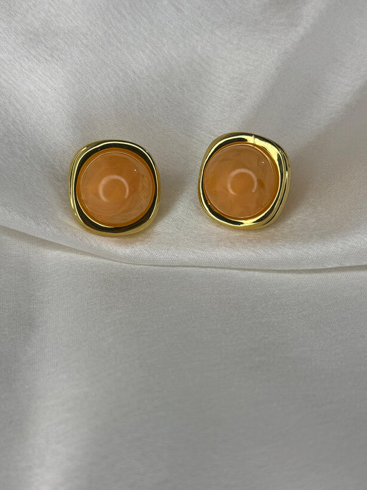 Semicircle Orange & Golden Earrings