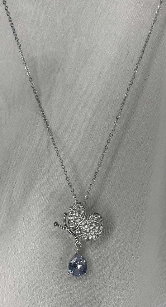 Silver Diamond Butterfly Necklace