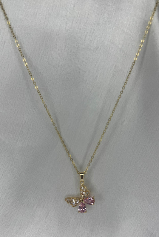 Rose Quartz Butterfly Necklace