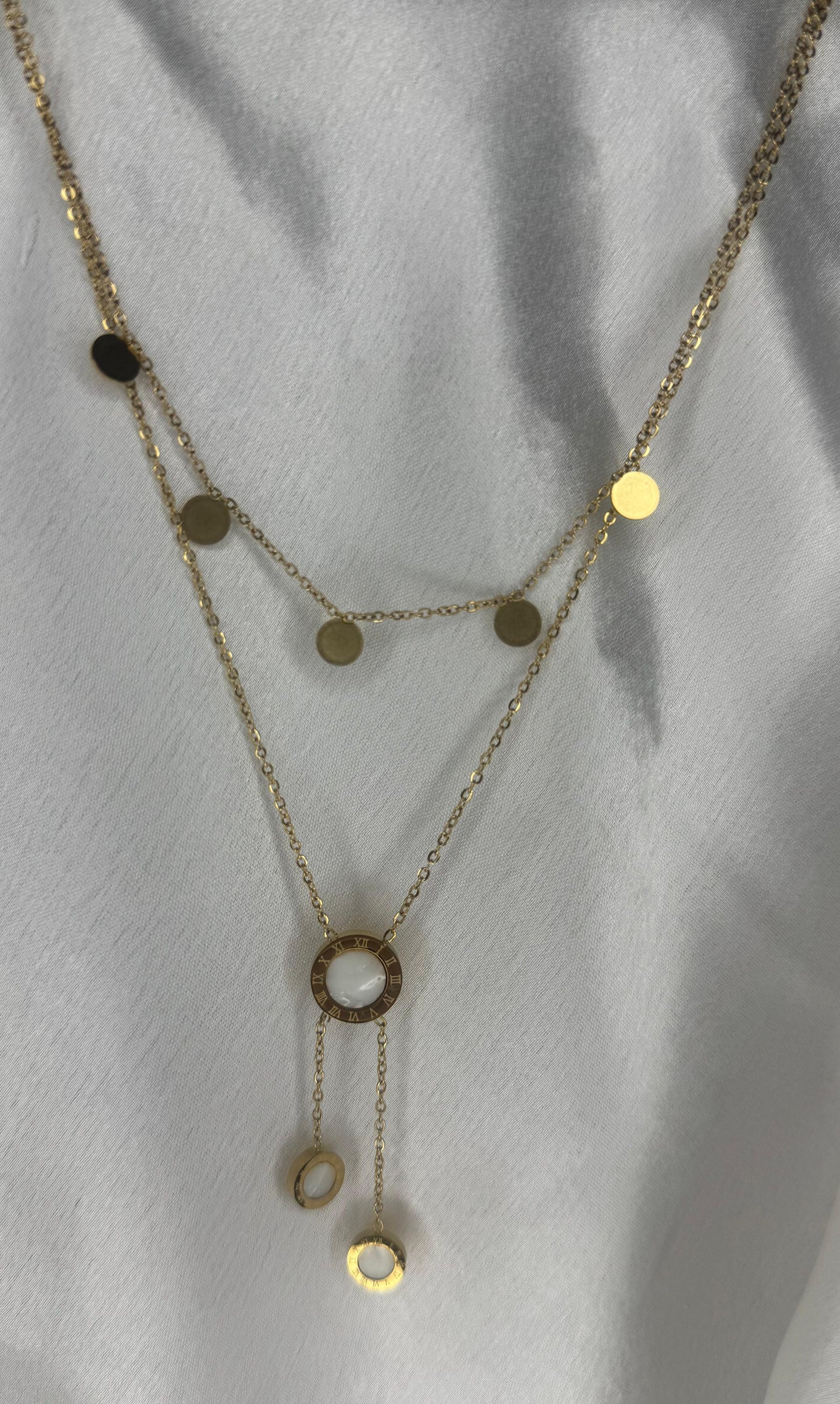 Two Layer Clock Charm Necklace