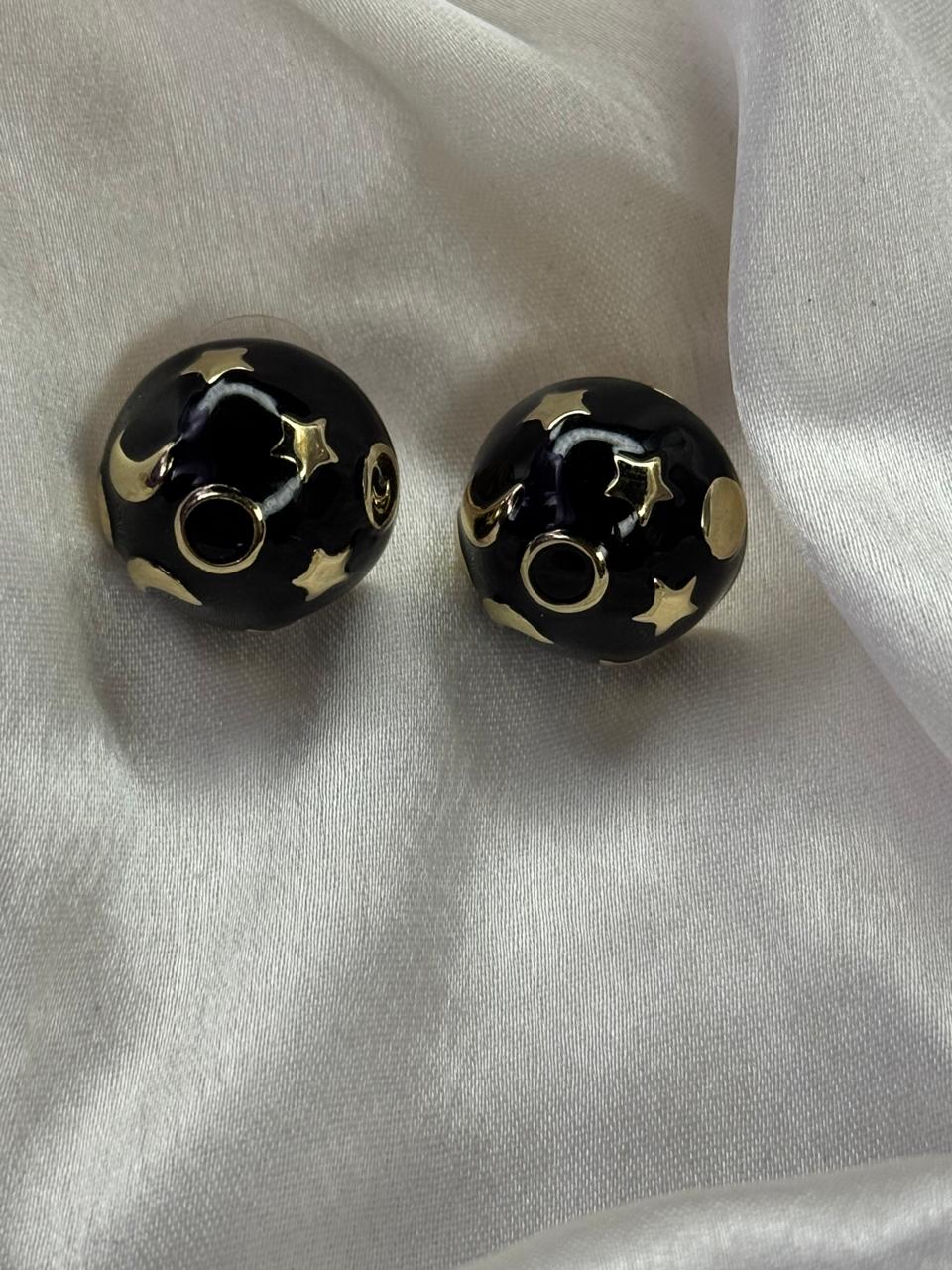 Star & Moon Black Semicircle Earrings