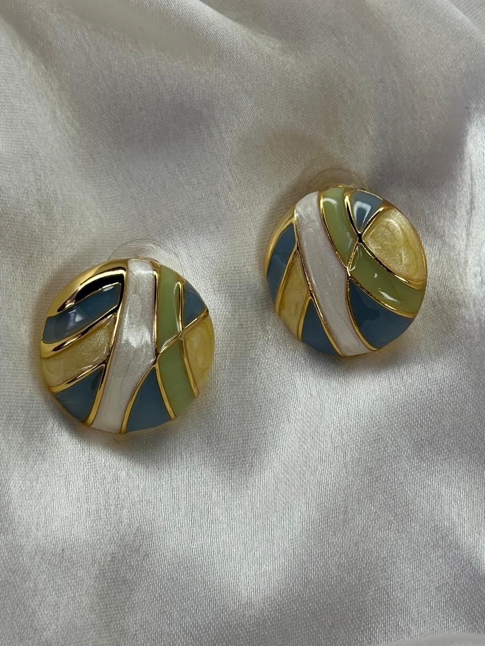 Meenakari Whitish Round Earrings