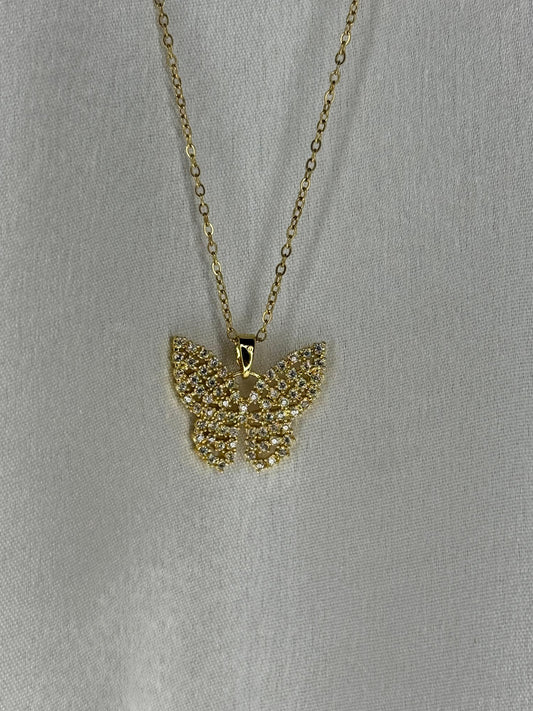 Golden Petal Butterfly Necklace