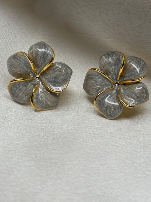 Grey Aura Flower Earrings