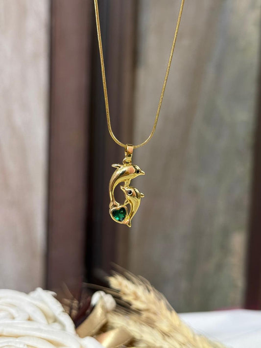 Emerald Dolphin Love Necklace