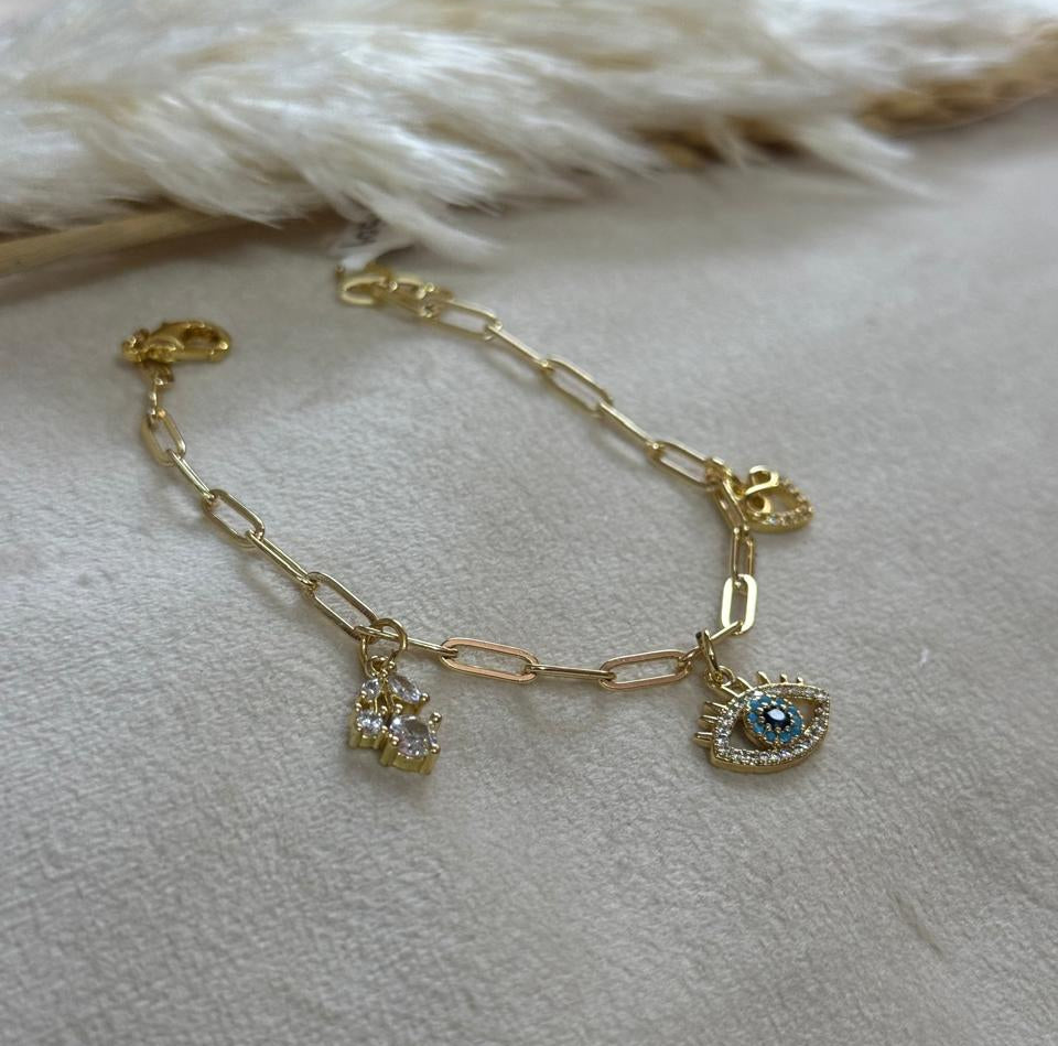 Blue Evil Eye Gold Link Bracelet